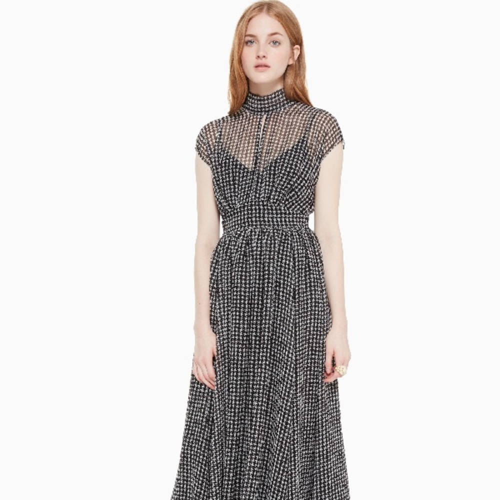 Kate Spade Chiffon Houndstooth Midi Dress